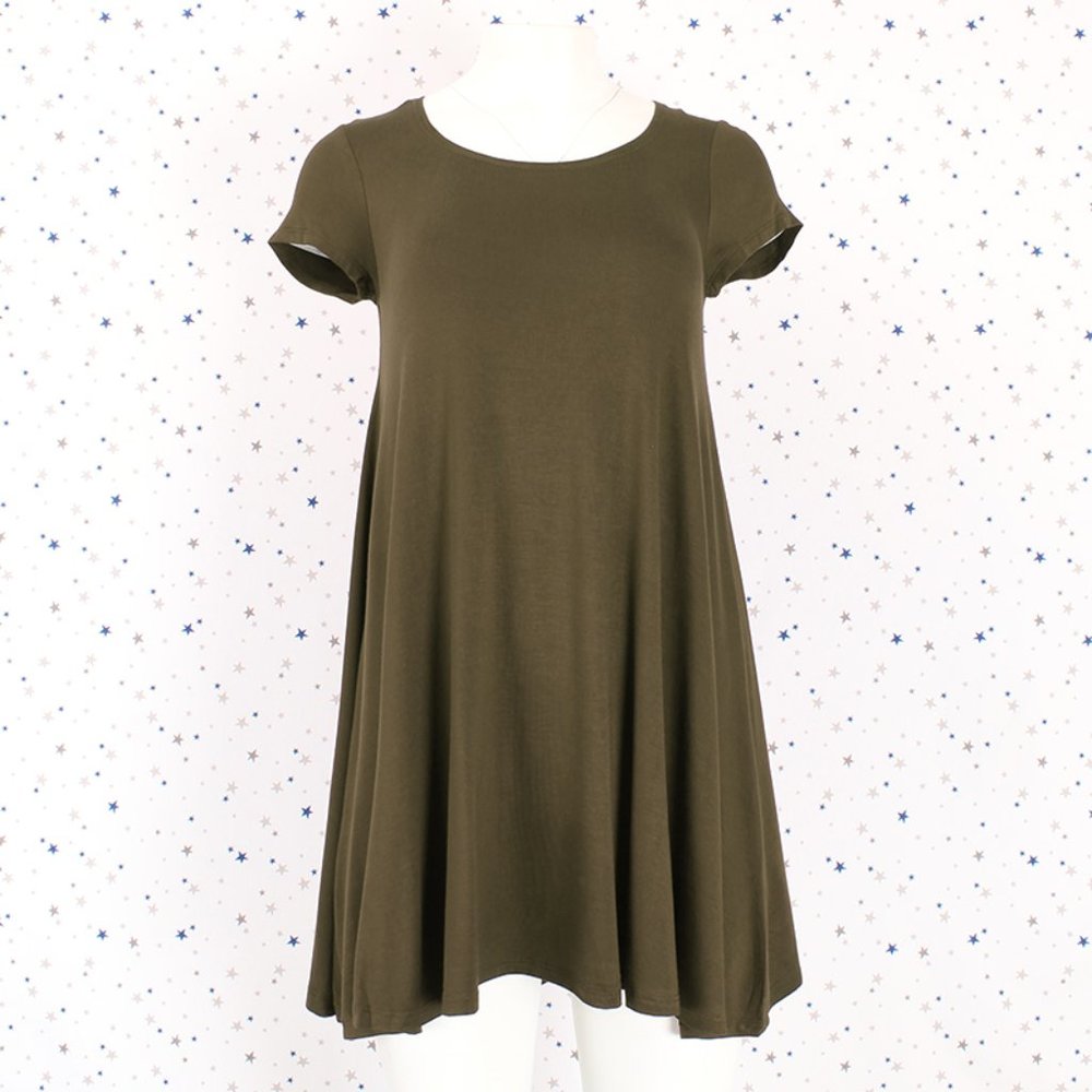 Short Sleeve Tee Shirt Swing Dress Olive